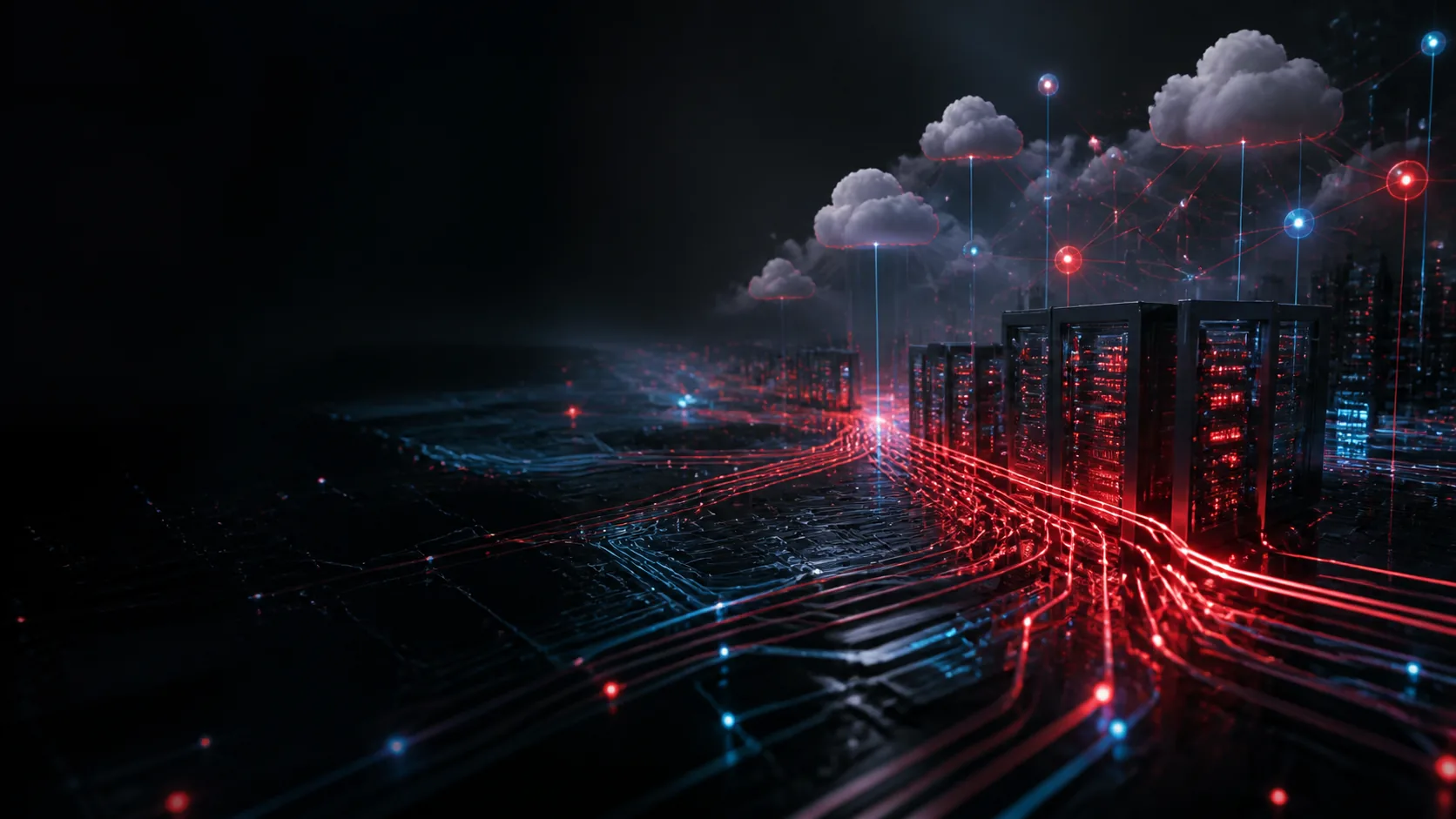 Abstract network and cloud infrastructure converging into one connected system